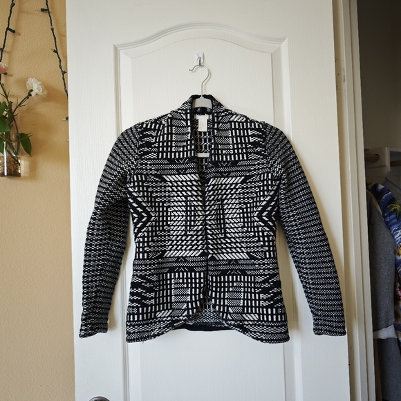 H&M Knitted Patterned Black White Duster Cardigan Tunic Sweater Size XS - Picture 2 of 4